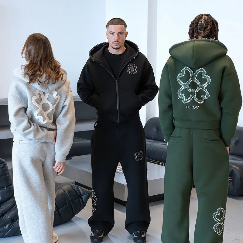 Street Fashion Y2K - Frühling Herbst Übergroßes 4-Blatt-Kleeblatt Applikation Zip-Up