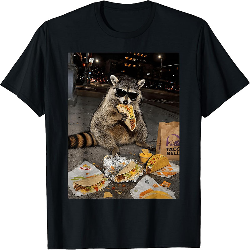 Fashion Street Night - Waschbär mit Sonnenbrille, der Taco isst