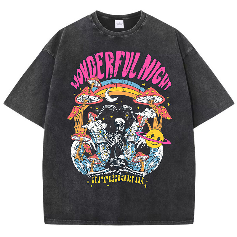Fashion Street Night - Wunderbare Nachtschmetterling-Skelett-Wellen-Print Damen T-Shirts – Modische